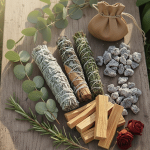 combo de inciensos y sahumerios, te incluye palo santo, copal, 3 atados de diferentes plantas.